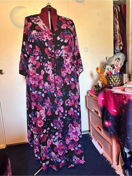 torrid Dresses & Skirts - torrid Black Floral Maxi Dress with Pink & Purple Blooms